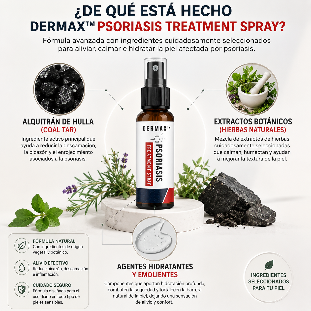 Psoriasis Spray- Alivio práctico para piel sensible e irritada