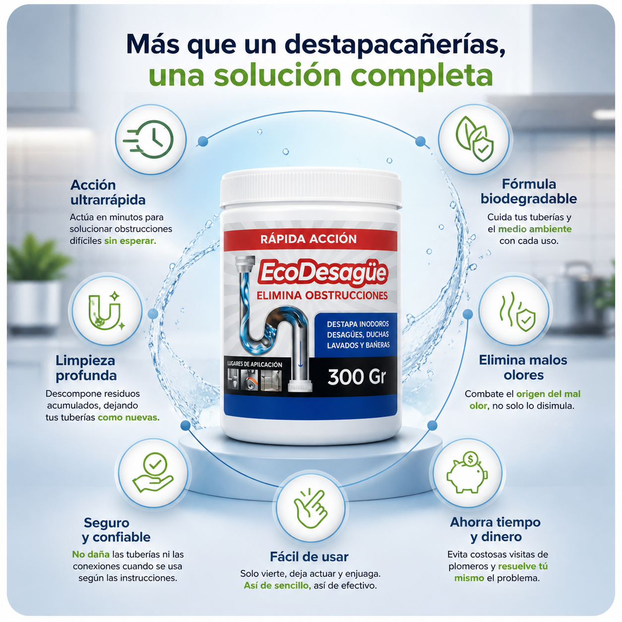 Combo Eco Desagüe- Destapa tuberías en minutos sin plomero🚰