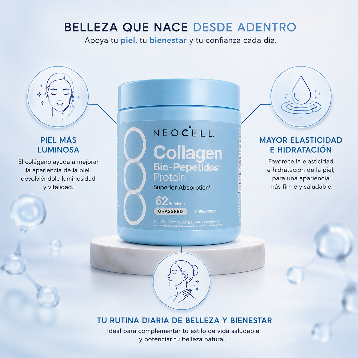Neocell Collagen Peptides 283G- Piel radiante y belleza desde adentro